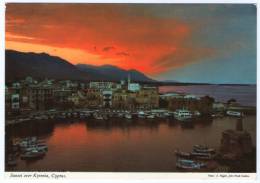 CYPRUS - SUNSET OVER KYRENIA (PUBL.JOHN HINDE) / WITH GREECE THEMATIC STAMP-SPORT-ROWING - Zypern