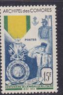 COMORES N°12 15F BLEU VERT ET JAUNE CENTENAIRE DE LA MEDAILLE MILITAIRE  NEUF SANS CHARNIERE - Unused Stamps