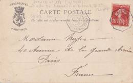 CARTE POSTALE  POSTE MARITIME  PAQUEBOT BORDEAUX A BUENOS AYRES  1908 - Poste Maritime