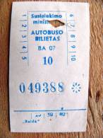 Bus Ticket From Lithuania, Old - Europe