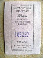 Bus Ticket From Lithuania, 20 Kap. - Europa