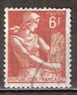 Timbre France Y&T N°1115 (03) Obl.  Type Moissonneuse  6 F. Brun-jaune. Cote 0,15 € - 1957-1959 Mietitrice