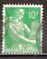 Timbre France Y&T N°1115A (04) Obl.  Type Moissonneuse  10 F. Vert. Cote 0,15 € - 1957-1959 Reaper