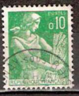 Timbre France Y&T N°1115A (05) Obl.  Type Moissonneuse  10 F. Vert. Cote 0,15 € - 1957-1959 Mietitrice