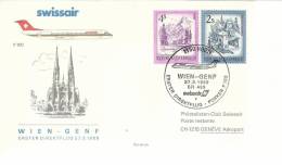 AUSTRIA CC PRIMER WIEN GENF SWISSAIR FOKKER 1988 AL DORSO MAT GENEVE - Lettres & Documents