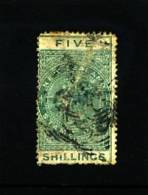 NEW ZEALAND - 1880  QV POSTAL FISCAL  5 S.   GREEN   SMALL THIN TOP RIGHT FINE USED - Postal Fiscal Stamps