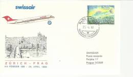 LIECHTENSTEIN VADUZ CC PRIMER VUELO ZURICH PRAHA  AL DORSO MAT PRAHA - Storia Postale