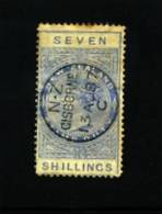 NEW ZEALAND - 1880  QV POSTAL FISCAL  7 S.   BLUE   FINE USED - Fiscaux-postaux