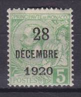 Monaco 1920 Mi. 46     5 (C) Fürst Charles III. Overprinted 28 DÉCEMBRE 1920, MH* - Unused Stamps