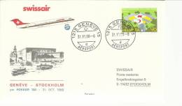 SUIZA CC PRIMER VUELO GENEVE STOCHOLM AL DORSO MAT - Storia Postale