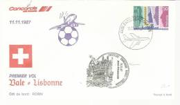 SUIZA CC PRIMER VUELO BASEL LISBOA AL DORSO MAT - Storia Postale