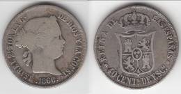 **** ESPAGNE - SPAIN - 40 CENTIMOS 1866 ISABEL II - ARGENT - SILVER **** EN ACHAT IMMEDIAT - First Minting