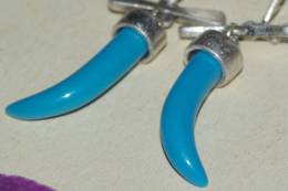 BOUCLES D' Oreilles ARGENT + TURQUOISE En Forme De DENT - Oorringen