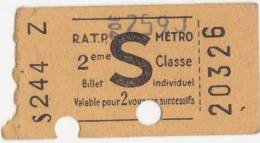 RATP METRO  S 2ème Classe - Europe