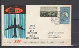 Premier Vol /First Flight / Erstflug /   Oslo - Los Angeles  , DC 8 - SAS - Lettres & Documents