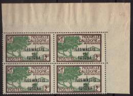 WALLIS Et FUTUNA 1930 / 1938 Poste Yvert N° 44  En Bloc De 4 Coin De Feuille  Neuf Sans Charniere - Nuovi