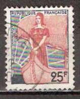 Timbre France Y&T N°1216 (2) Obl.  Marianne à La Nef.  25 F. Vert-gris Et Rouge. Cote 0,15 € - 1959-1960 Marianne à La Nef