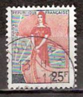 Timbre France Y&T N°1216 (3) Obl.  Marianne à La Nef.  25 F. Vert-gris Et Rouge. Cote 0,15 € - 1959-1960 Marianne à La Nef