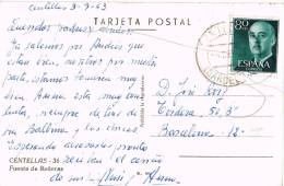 0781. Postal CENTELLAS (Barcelona) 1963. Fuente De Bañeras - Covers & Documents