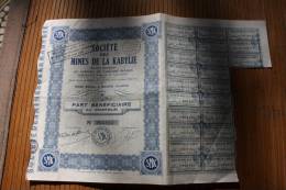 1937 Société Des Mines De La Kabylie Bougie Algérie Ex Colonie Française : ACTION ET TITRE SMK - Industrie