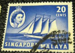 Singapore 1955 Cocoa Keeling Schooner 20c - Used - Singapour (...-1959)