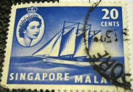 Singapore 1955 Cocoa Keeling Schooner 20c - Used - Singapour (...-1959)