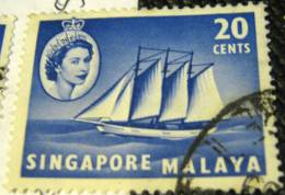 Singapore 1955 Cocoa Keeling Schooner 20c - Used - Singapour (...-1959)