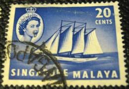 Singapore 1955 Cocoa Keeling Schooner 20c - Used - Singapour (...-1959)