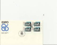 CANADA 1986–FDC EXPO 86 WORLD EXPOSITION – VANCOUVER – EXPO PAVILLION W 1 LOWER RIGHT BLOCK OF 4 STS OF 34 C POSTM VANCO - 1981-1990