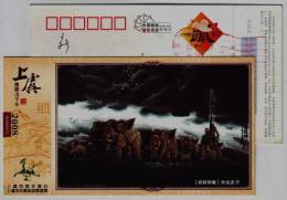 Sculpture,chinese Legend,Shun Emperor Drive Elephant Cultivating Land,CN08 Shangyu New Year Greeting Pre-stamped Card - Elefanten