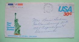 USA 1982 AerogrammeDuluth To Denmark - Liberty Statue - Indian Totem - Ship - Bridge - Coconut - Beach - Canyon - Covers & Documents