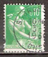 Timbre France Y&T N°1231 (02) Obl.  Moissonneuse.  10 C. Vert. Cote 0,15 € - 1957-1959 Reaper