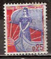 Timbre France Y&T N°1234 (02) Obl.  Marianne à La Nef.  25 C. Bleu Et Rouge. Cote 0,15 € - 1959-1960 Marianne à La Nef