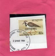 ST. KITTS SAINT 1981 BIRDS OVERPRINTED OFFICIAL - UCCELLI  USED ON CHIP - St.Kitts En Nevis ( 1983-...)