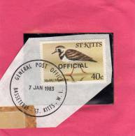 ST. KITTS SAINT 1981 BIRDS OVERPRINTED OFFICIAL - UCCELLI  USED ON CHIP - St.Kitts En Nevis ( 1983-...)