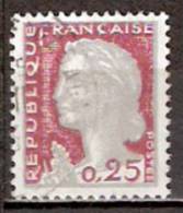 Timbre France Y&T N°1263 (02) Obl.  Marianne De Decaris. 0.25 Fc. Gris Clair Et Carmin Foncé. Cote 0,15 € - 1960 Marianne (Decaris)