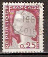 Timbre France Y&T N°1263 (03) Obl.  Marianne De Decaris. 0.25 Fc. Gris Clair Et Carmin Foncé. Cote 0,15 € - 1960 Marianne Van Decaris