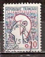 Timbre France Y&T N°1282 (02) Obl.  Marianne De Cocteau. 0.20 Fc. Bleu Et Rouge. Cote 0,15 € - 1961 Maríanne De Cocteau
