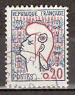 Timbre France Y&T N°1282 (04) Obl.  Marianne De Cocteau. 0.20 Fc. Bleu Et Rouge. Cote 0,15 € - 1961 Maríanne De Cocteau