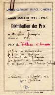 Prix - Lycée Clément Marot - Cahors - Distribution Des Prix - Prix Du Tableau D'honneur - Diplômes & Bulletins Scolaires