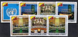 M876.-.BHUTAN.-. 1971 .-.SC#: 140-43 - USED - UN EMBLEM AND BHUTAN  FLAG .-. OVERPRINTED.-. SCV $ 4.50 - Bhután