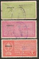 India Fiscal Travancore - Cochin State O/P KERALA 3 Diff To 2Rs Type12 KM91-3 Court Fee Revenue Stamp Inde Indien #5294 - Travancore-Cochin