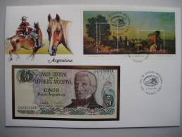 Argentinien 1746/7 Block 31 Argentina ´85 Auf Banknotenbrief Mit 5 Pesos Banknote - FDC