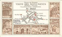 Ville De Nimes - Visite Des Monuments - Entrée = 2 Francs - Tickets - Entradas