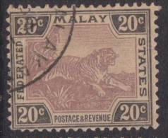 FMS 1922 20c Tiger SG 69 U* XY025 - Federated Malay States