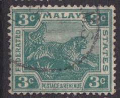 FMS 1922 3c Green Tiger SG 57 U XY026 - Federated Malay States