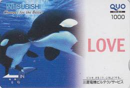 Carte Japon - ANIMAL ** Série LOVE ** BALEINE ORQUE & Son Petit - ORCA WHALE Japan Prepaid QUO Card - WAL - BE 238 - Delfines