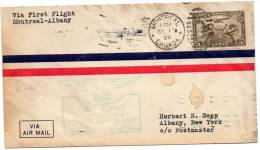 First Flight Montreal Albany 1928 Cover - Primeros Vuelos