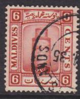 MALDIVES 1933 6c Scarlet SG 15B U XY154 - Maldive (...-1965)