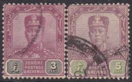 JOHORE 1910 3c, 5c SG 80, 82 U XY155 - Johore